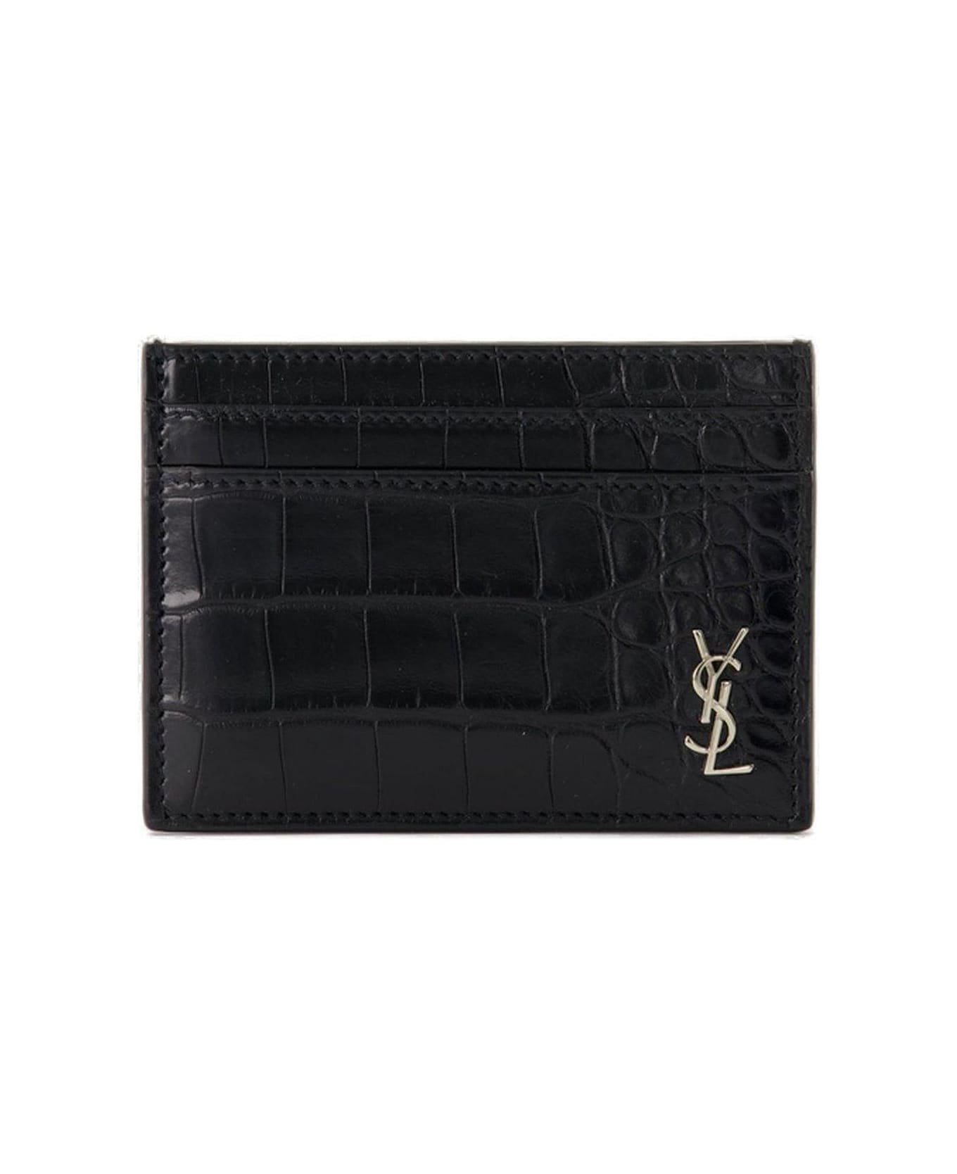 Saint Laurent Cassandre Logo Plaque Card Case - Black