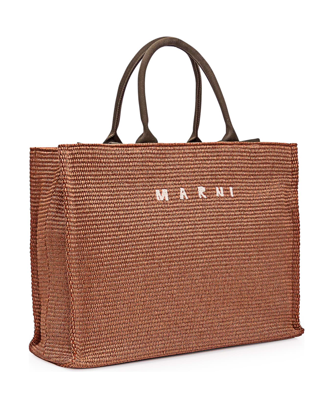 Marni Large Bag With Rafia - BRICK/OLIVE