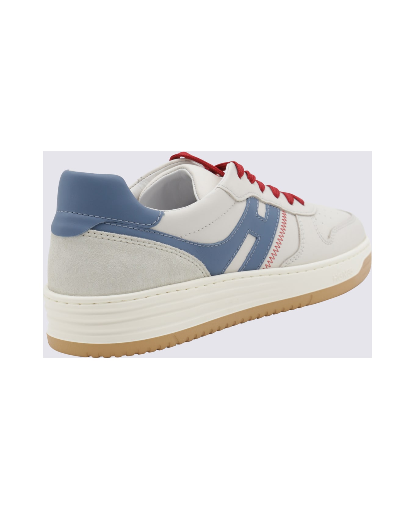 Hogan White And Light Blue Leather Sneakers - WHITE/RED/LIGHT BLUE