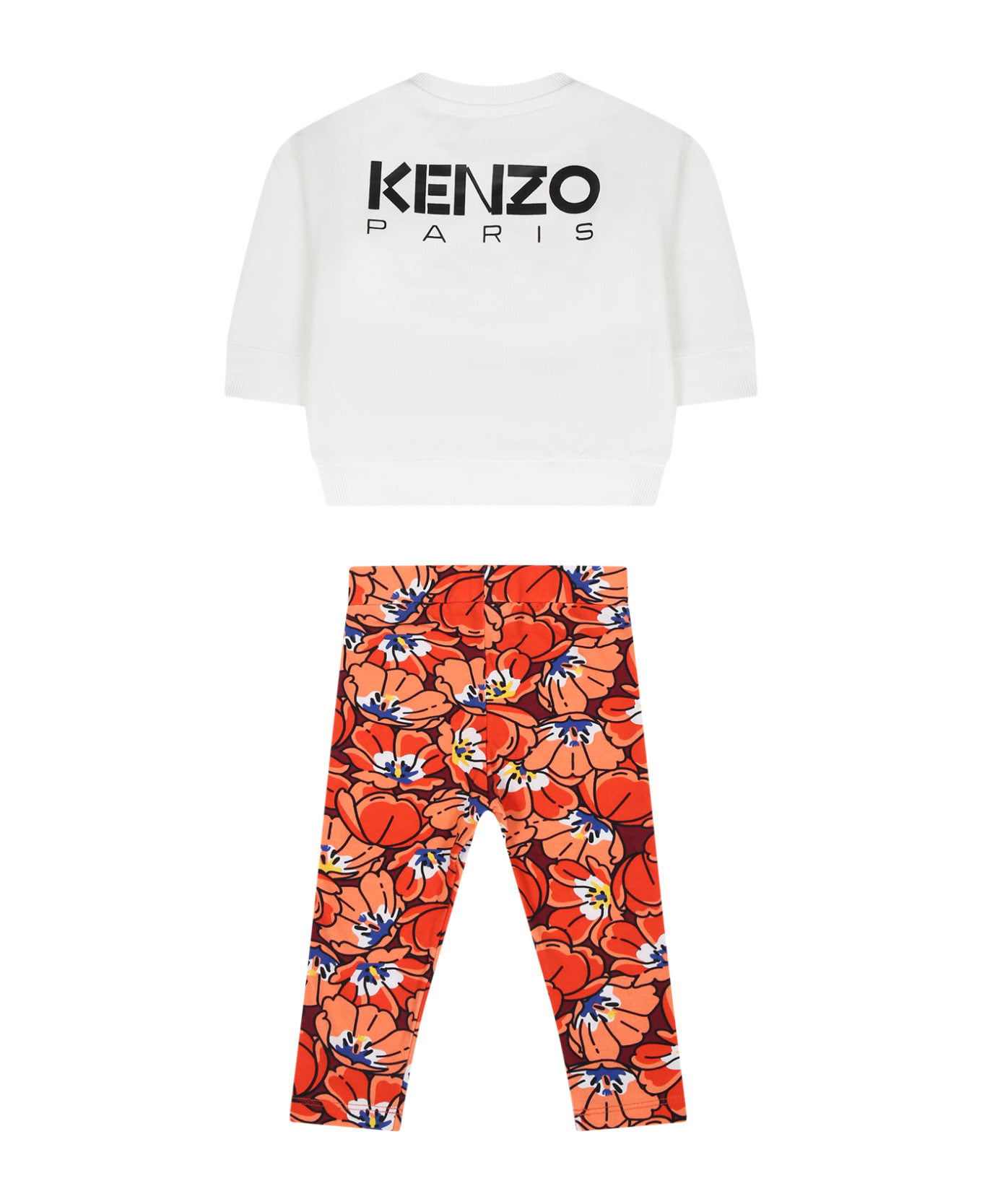 Kenzo Kids White Suit For Baby Girl With Poppies - Multicolor