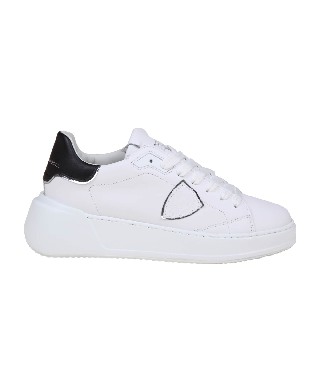 Philippe Model Tres Temple Low In Black And White Leather - White/Black