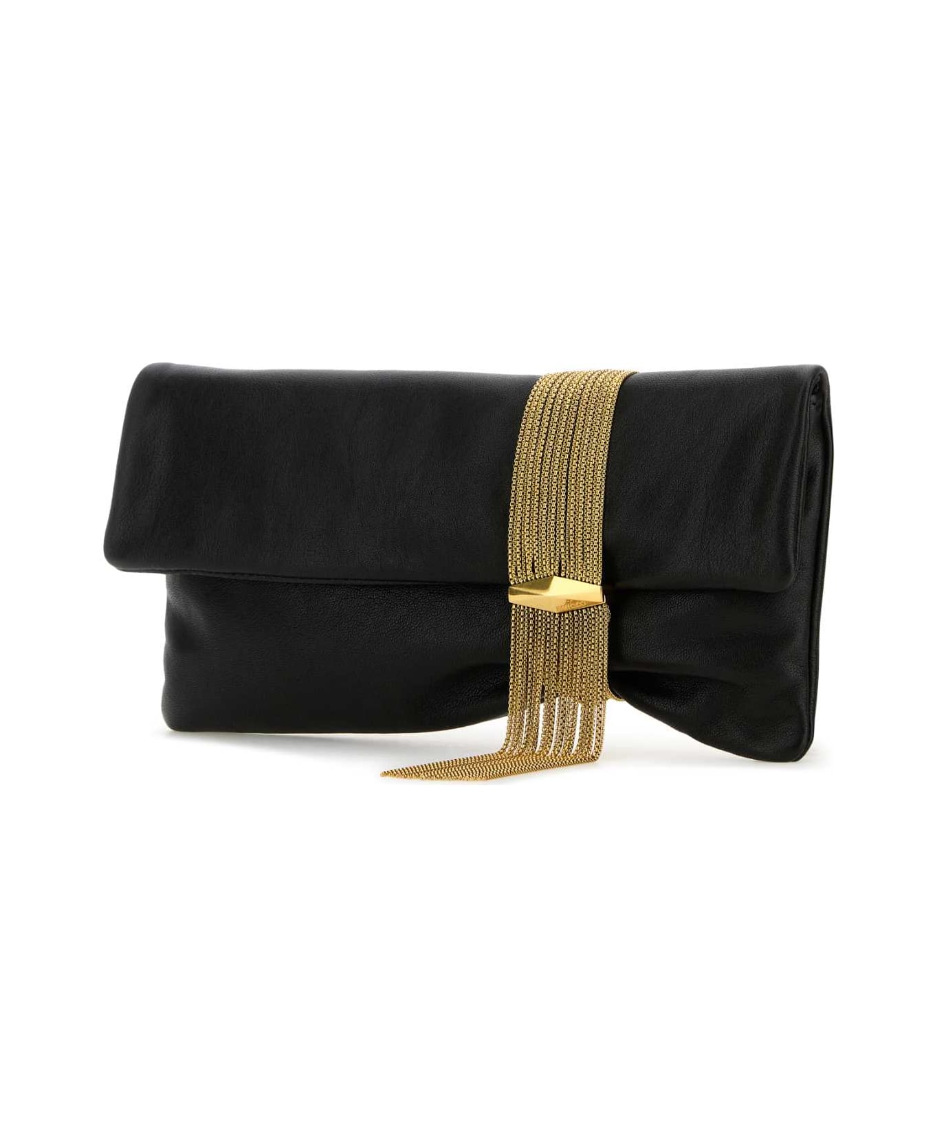 Jimmy Choo Black Leather Zendra Clutch - BLACKGOLD