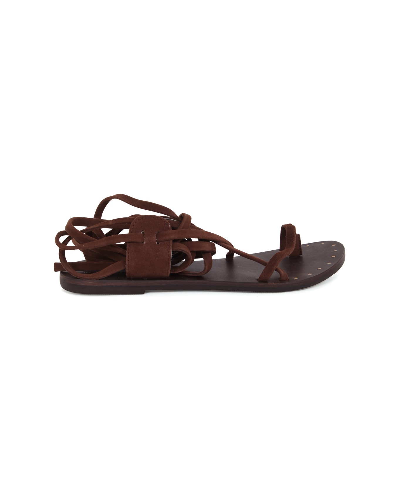 Manebi Tie-up Leather Sandals - Chocolate