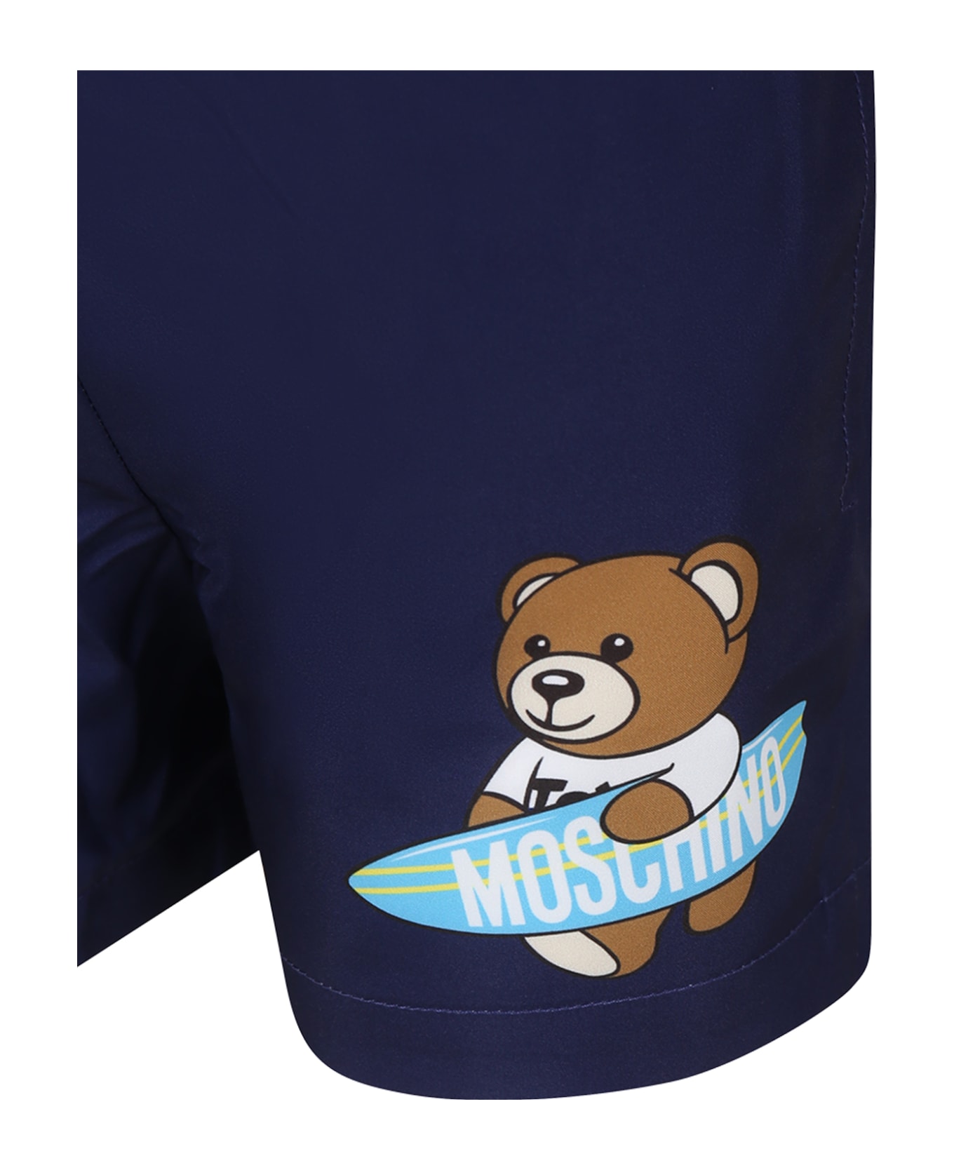 Moschino Blue Swimshorts For Boy With Teddy Bear And Logo - Blue 水着