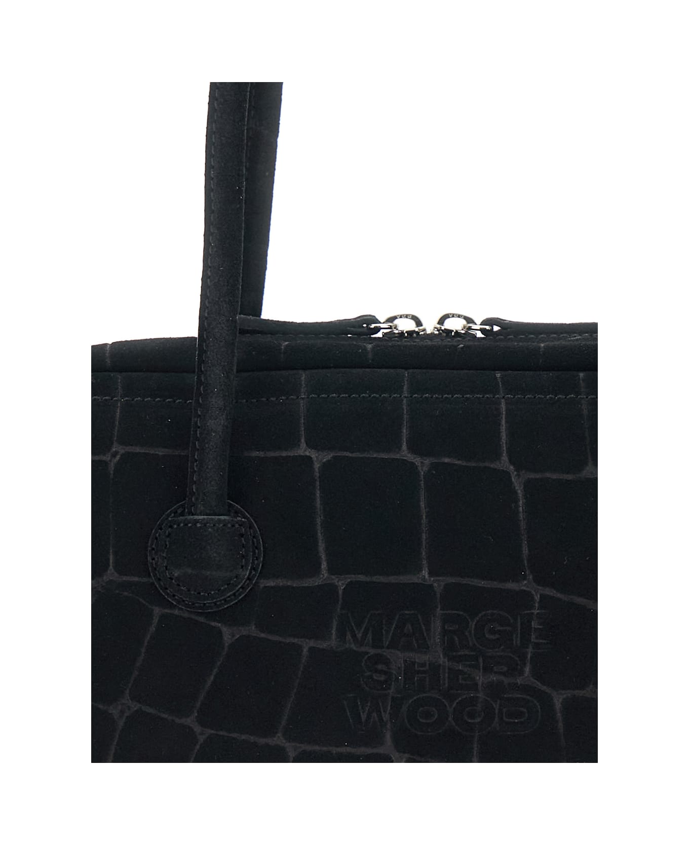 Marge Sherwood 
boston
 Black Shoulder Bag With Embossed Logo Lettering On The Front In Suede Woman - Black