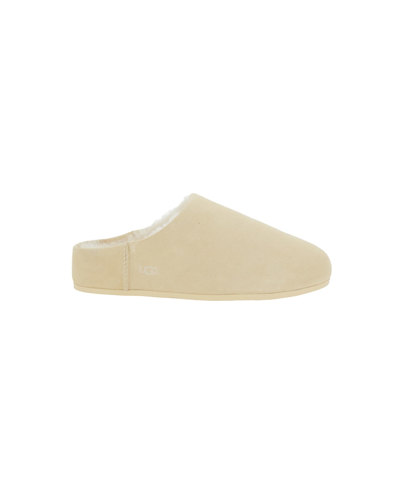 UGG 'elea' Beige Mules With Logo Lettering On The Side And Shearling Lining In Suede Woman - Beige