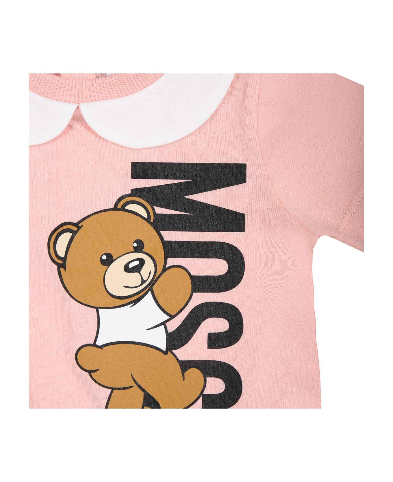 Moschino Pink Romper For Baby Kids With Teddy Bear - PINK