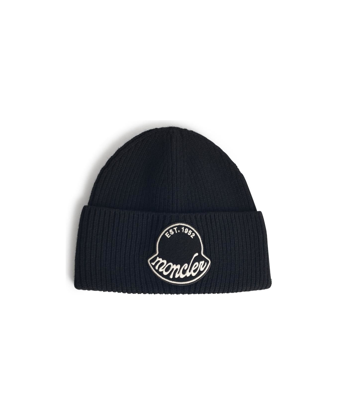 Moncler Black Virgin Wool Beanie - Black