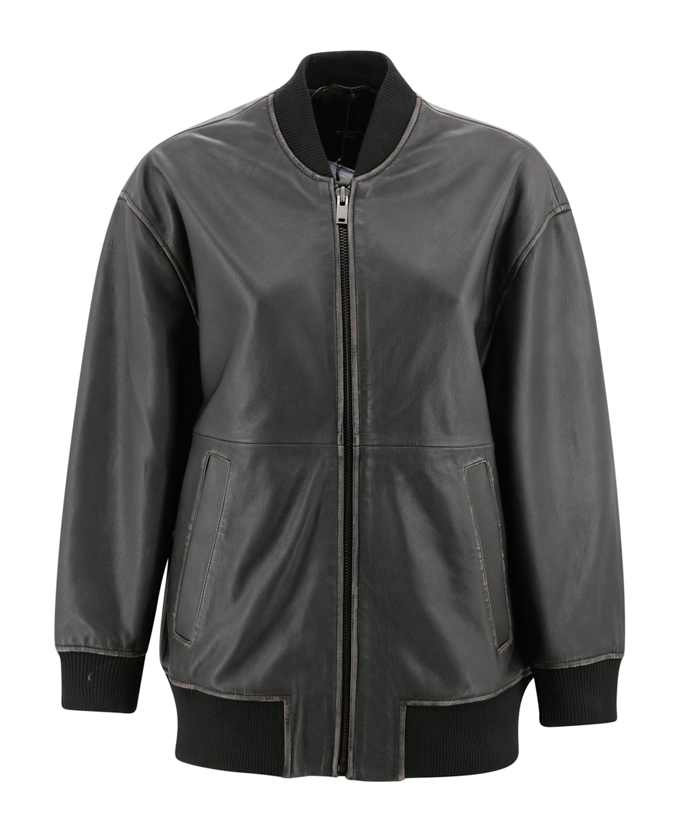 Weekend Max Mara Long Nappa Leather Bomber Jacket - Black