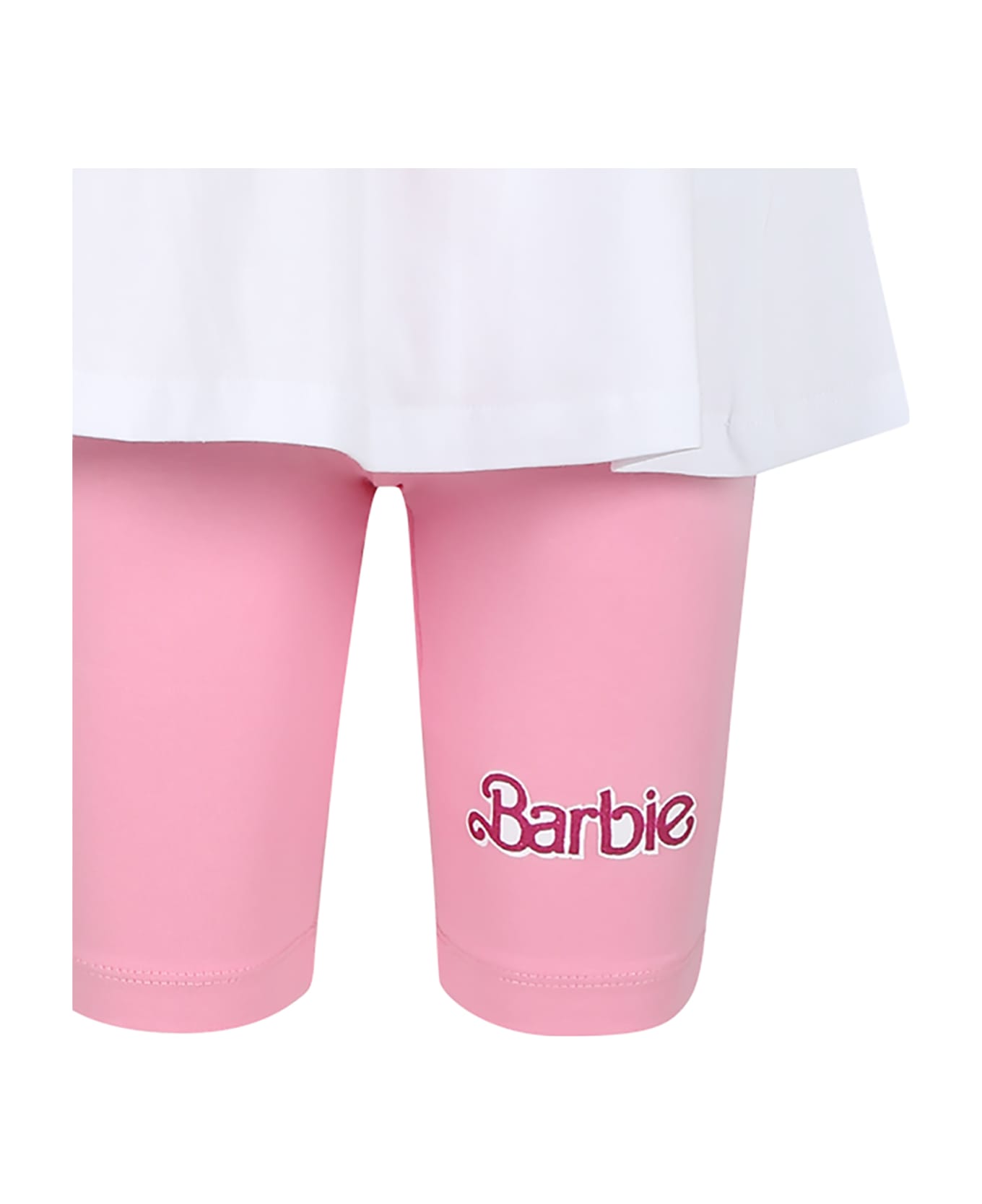 Monnalisa White Suit For Girl With Barbie Print And Rhinestone - Multicolor ジャンプスーツ