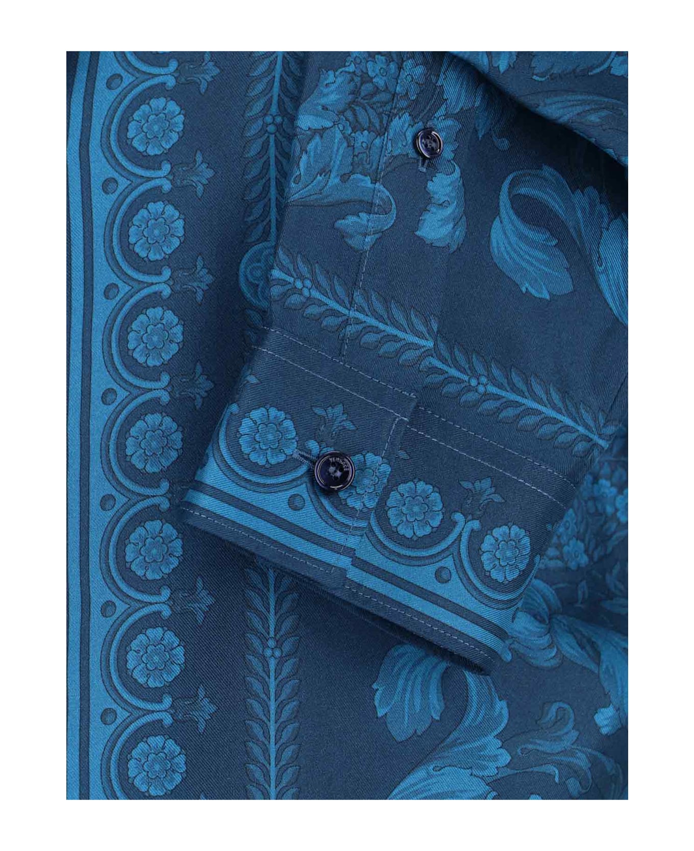 Versace 'barocco' Silk Shirt - Blue