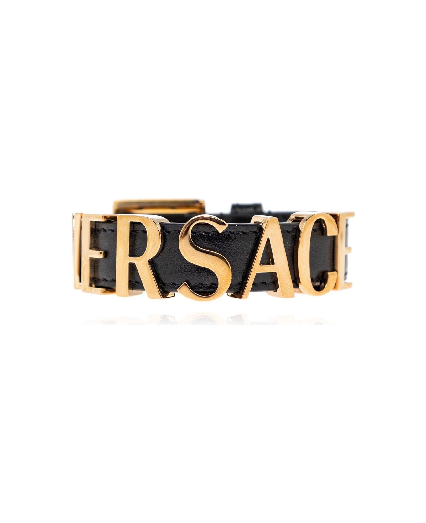 Versace Logo-lettering Buckle Fastened Bracelet - GOLD/BLACK