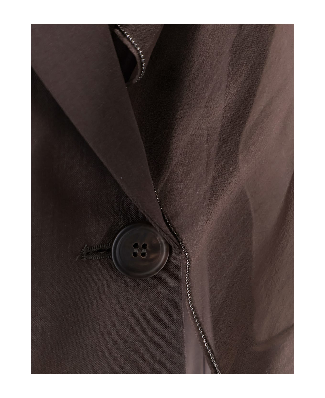 Brunello Cucinelli Tropical Luxury Wool Blazer With Monili - Brown