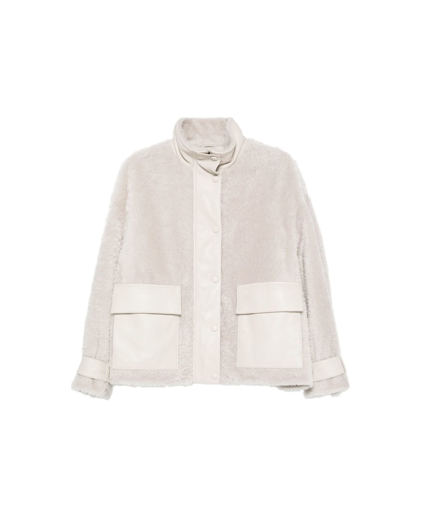 Emporio Armani Shearling Leather Jacket - Ivory