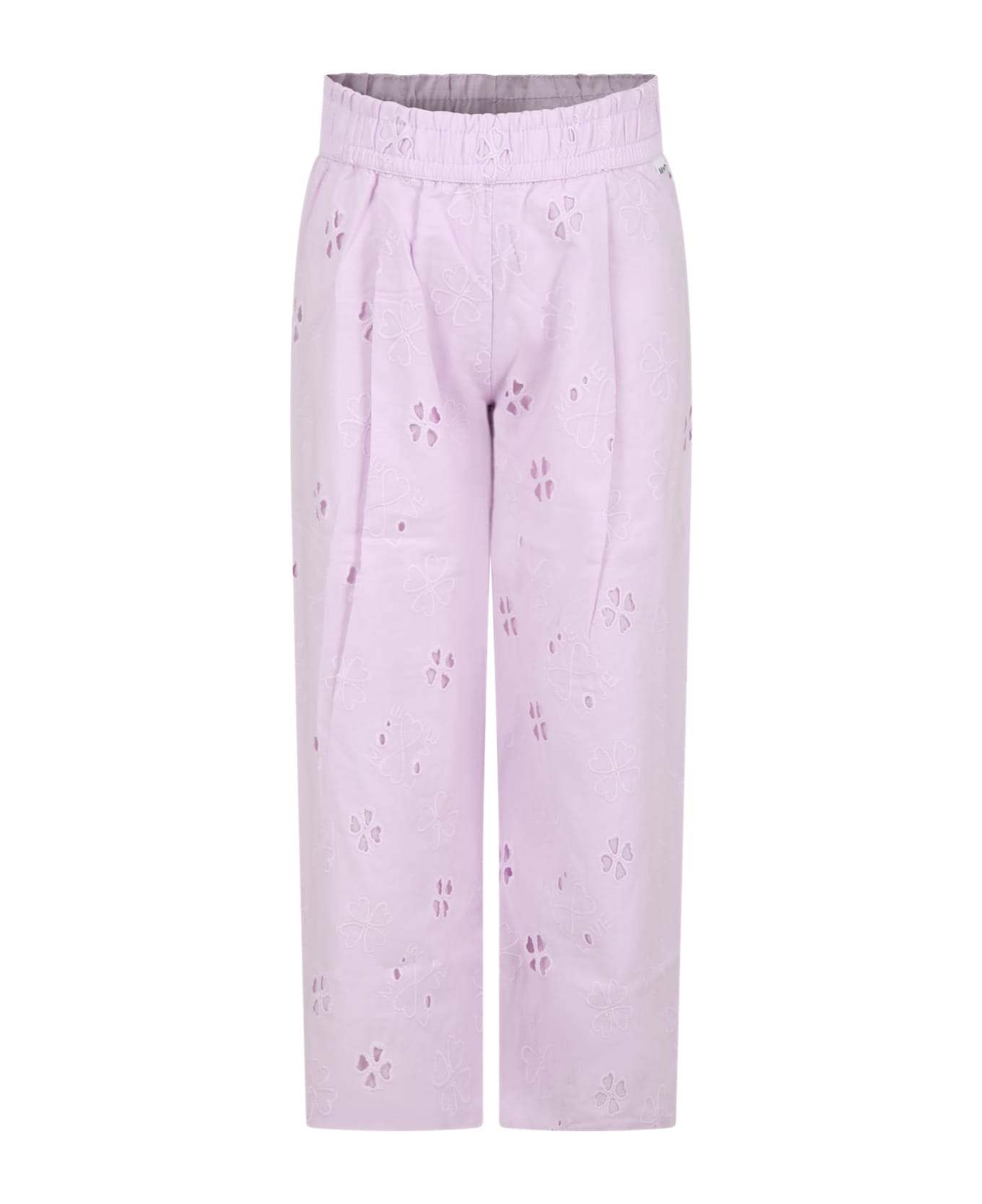 Molo Pink Casual Trousers For Girl With Macramé Lace - Pink ボトムス