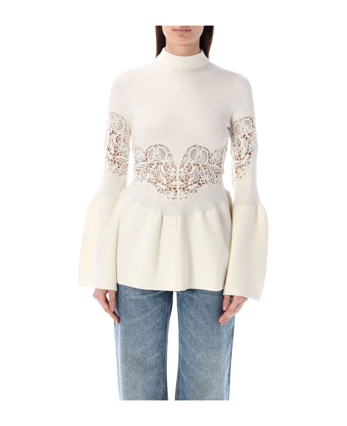 Chloé Lwer-impact Wool Lace Inserts Jumper - ICONIC MILK