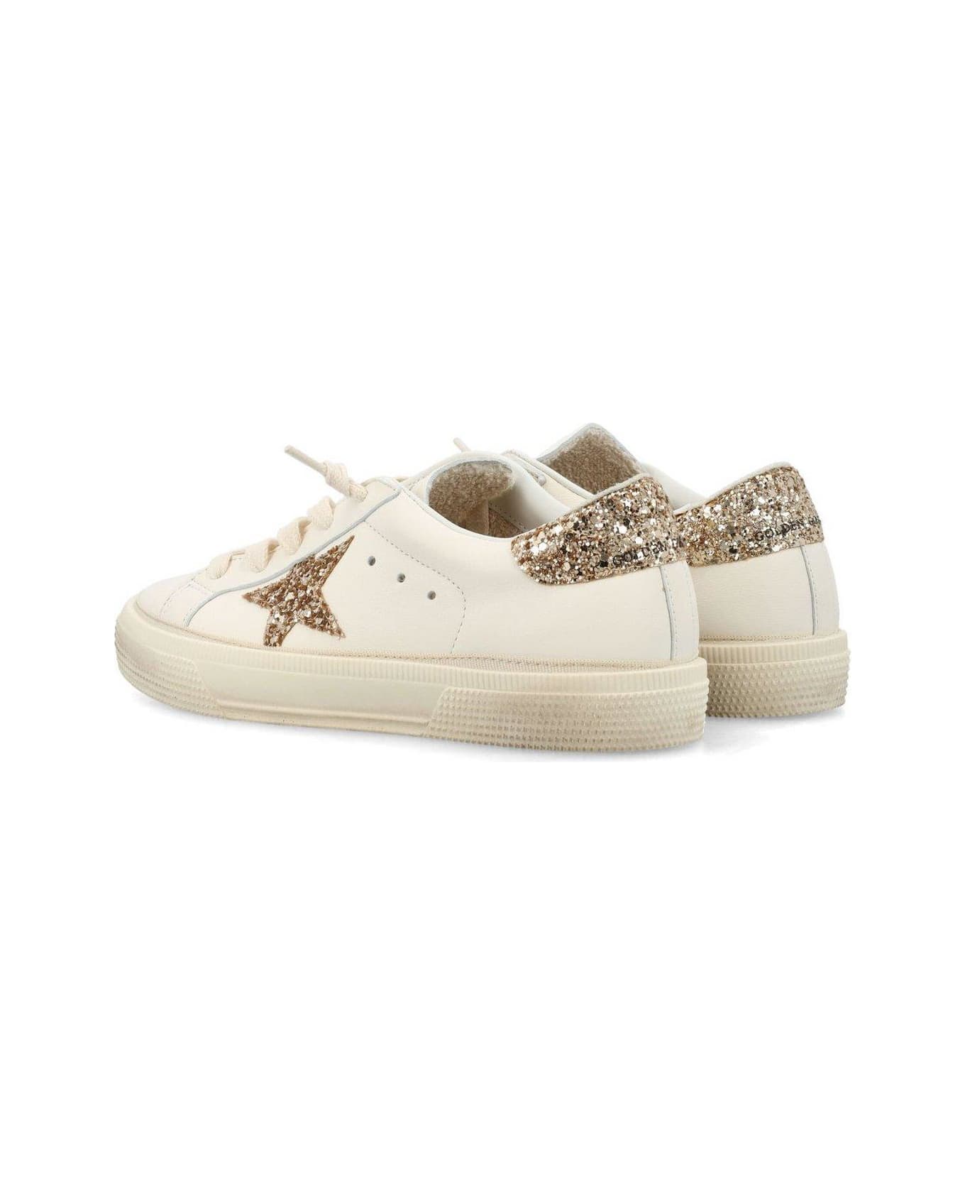 Golden Goose May Star Distressed Low-top Sneakers - White/gold