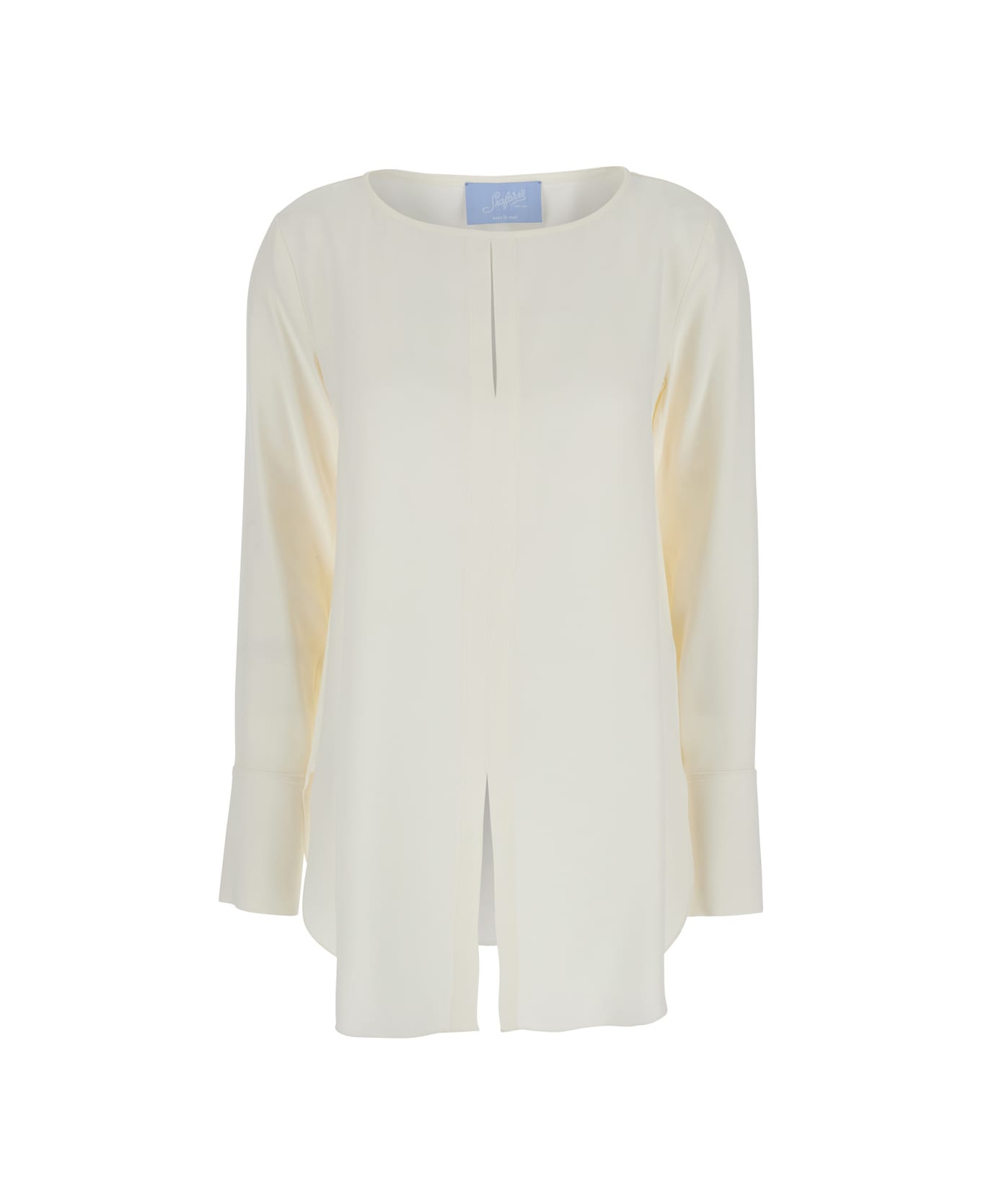 The Seafarer 
poppy
 White Crewneck Shirt With Rounded Hem And Vent On The Front In Viscose Blend Woman - White