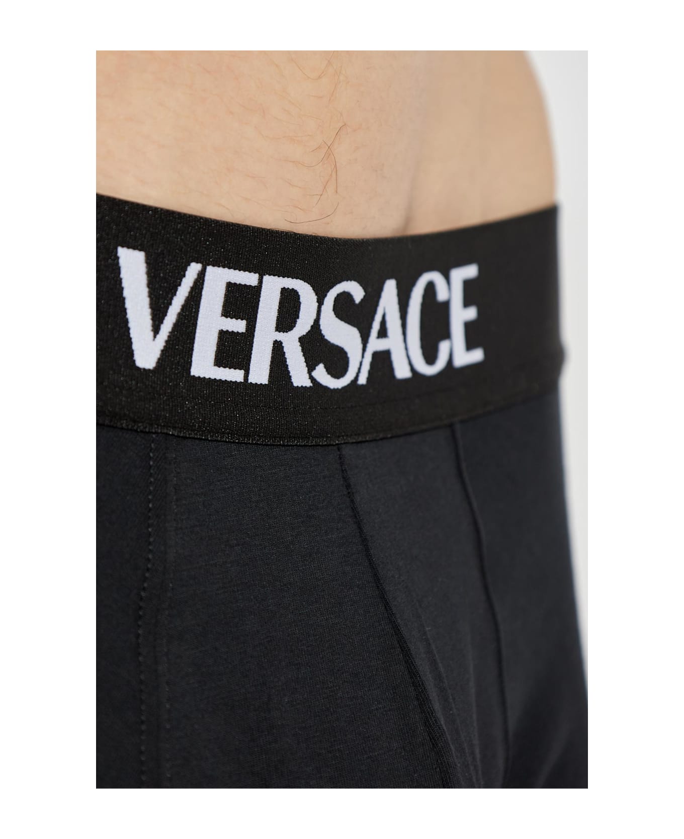 Versace 2-pack Of Cotton Boxers With Logo - Black ショーツ