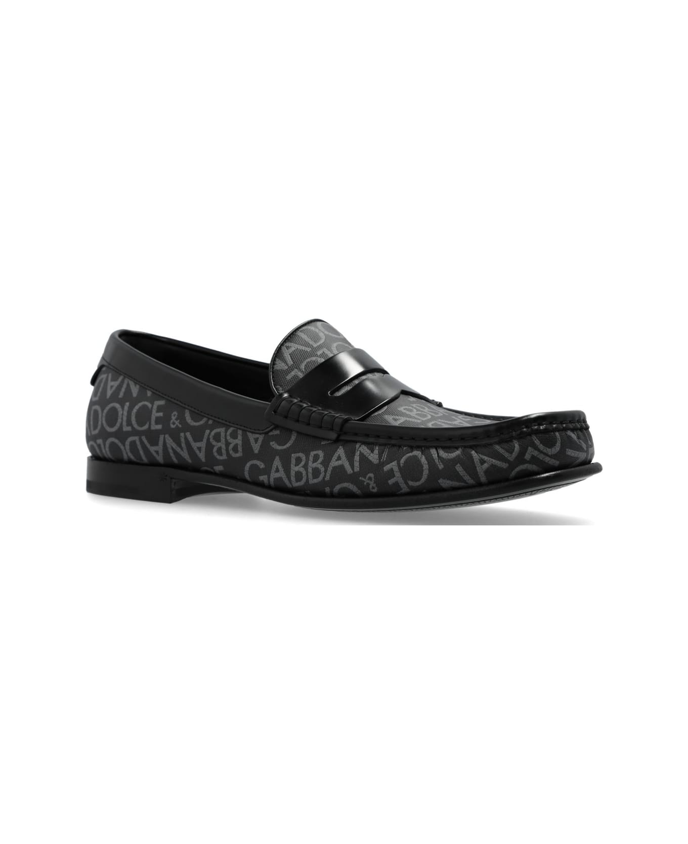 Dolce & Gabbana Logo Jacquard Fabric Loafers - Black