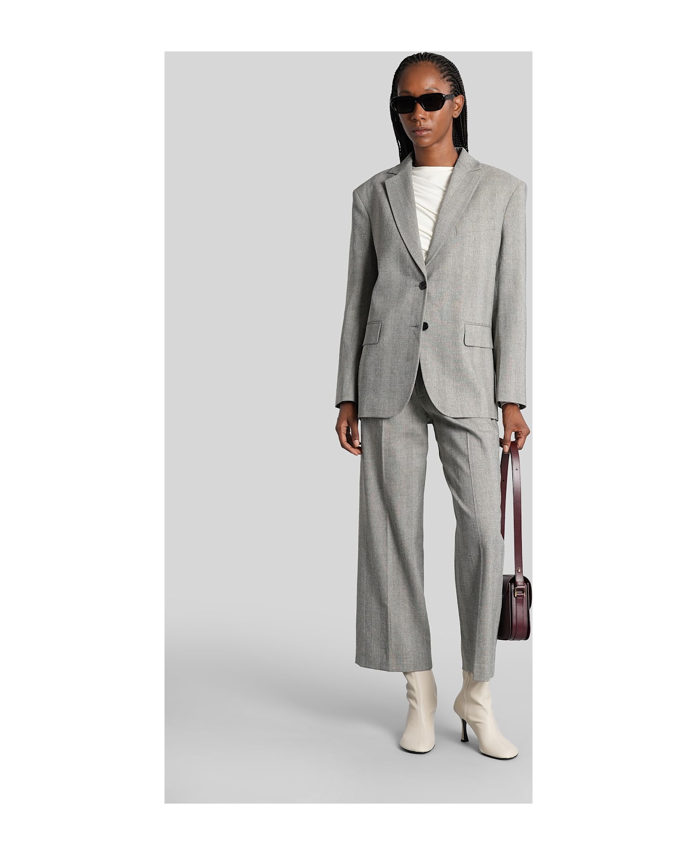 Anine Bing Quinn Blazer In Grey Polyester - grey