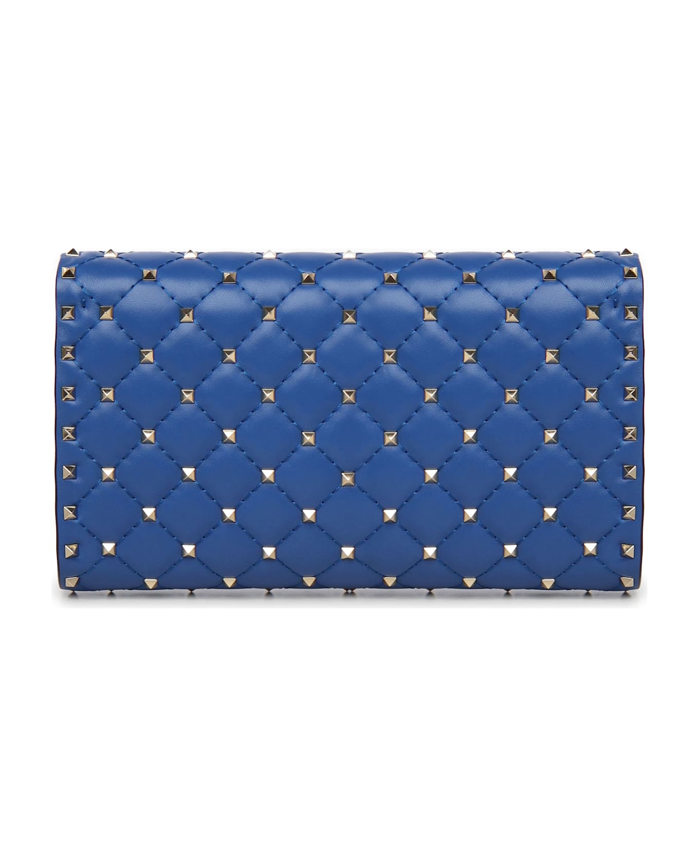 Valentino Garavani Rockstud Spike Chain Clutch In Matelassé Nappa Leather - Blue