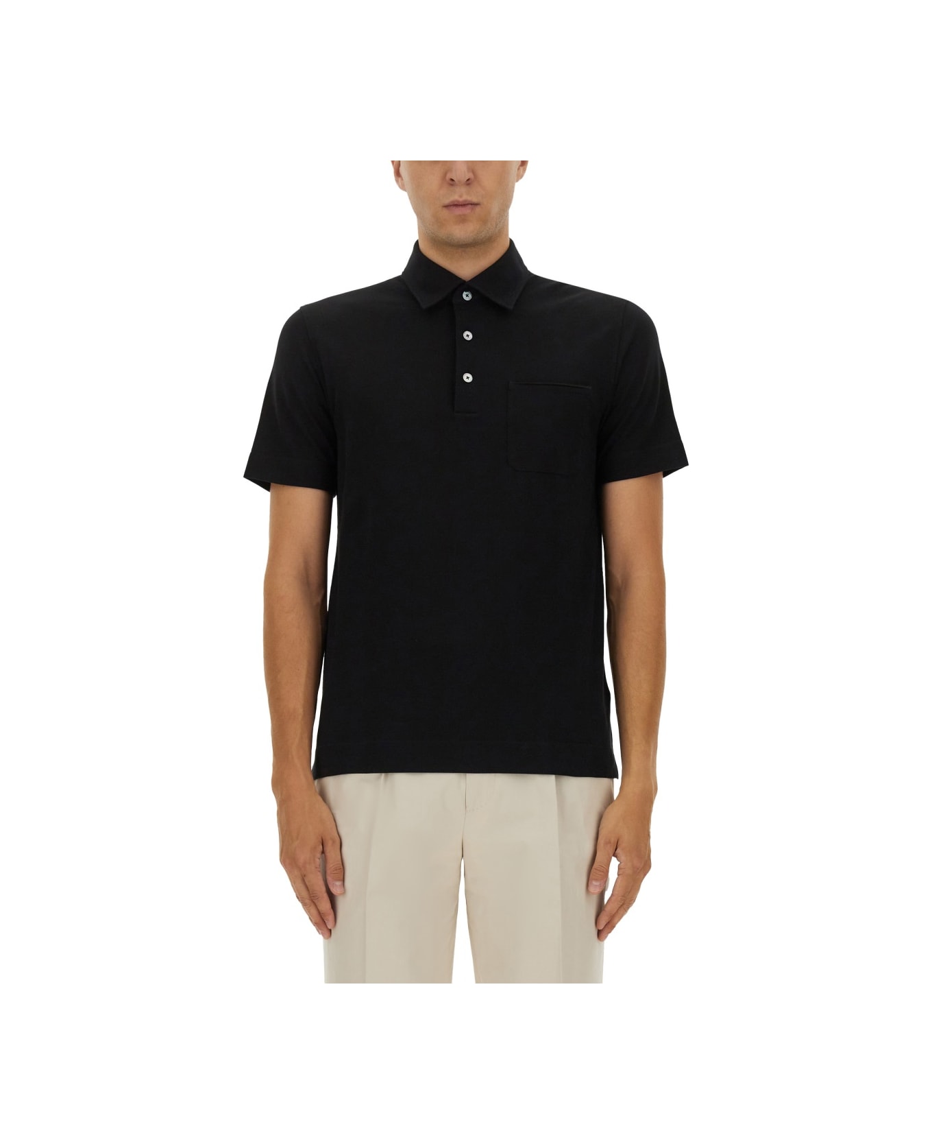 Zegna Cotton Polo Shirt With Pocket - BLACK