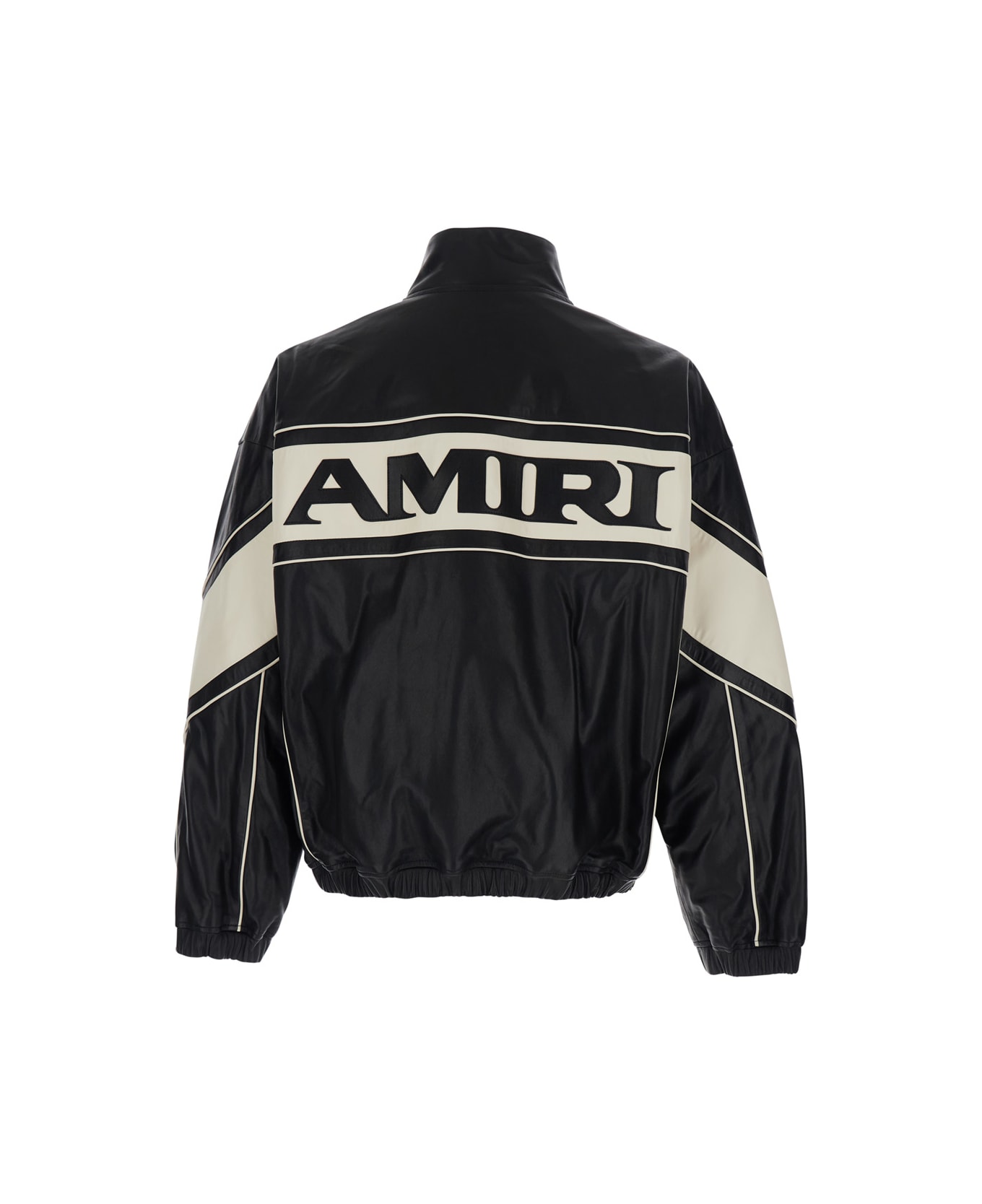 AMIRI Black Jacket With High Neck And Maxi Logo Lettering On The Front And Back In Leather Man - Black