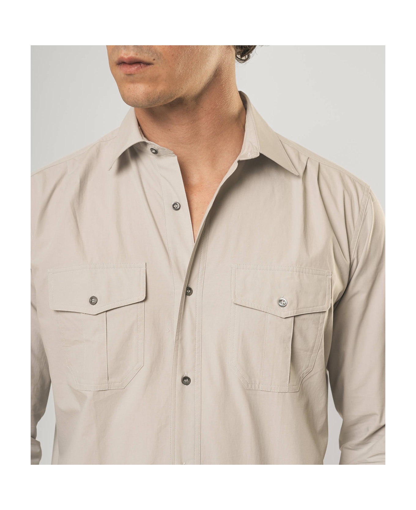 Larusmiani Military Cotton Shirt Shirt - LightGray