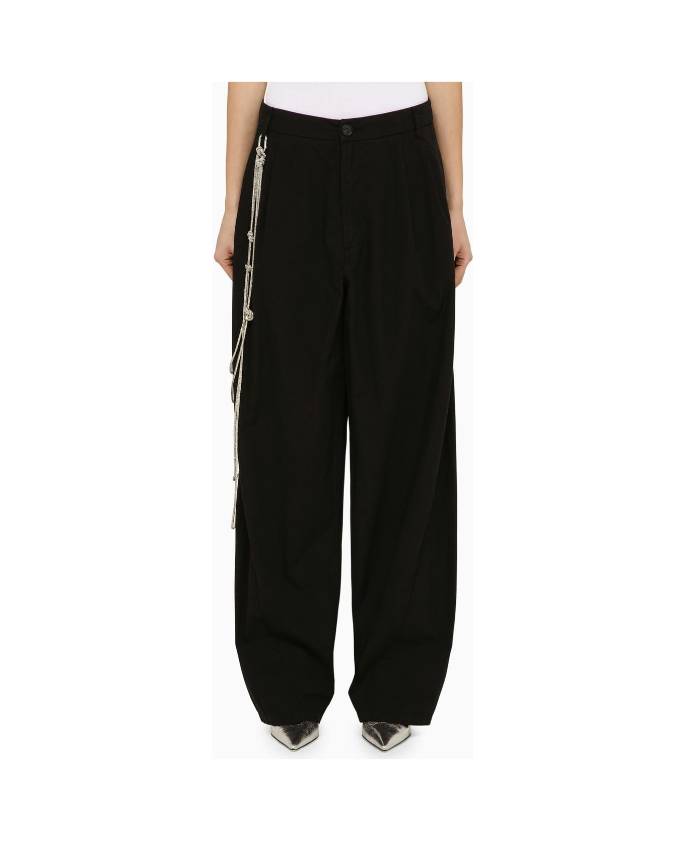 DARKPARK Phebe Black Cotton Wide Trousers With Chains - Black