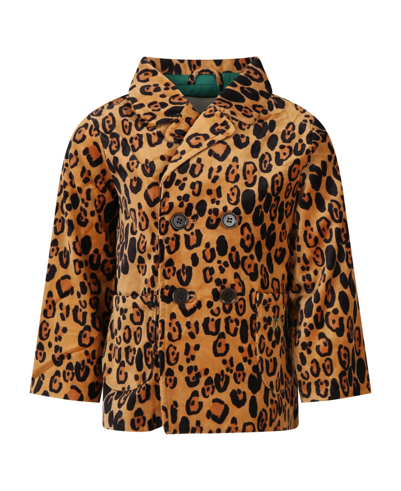 Mini Rodini Brown Jacket For Girl With Leopard Print - Yellow コート＆ジャケット