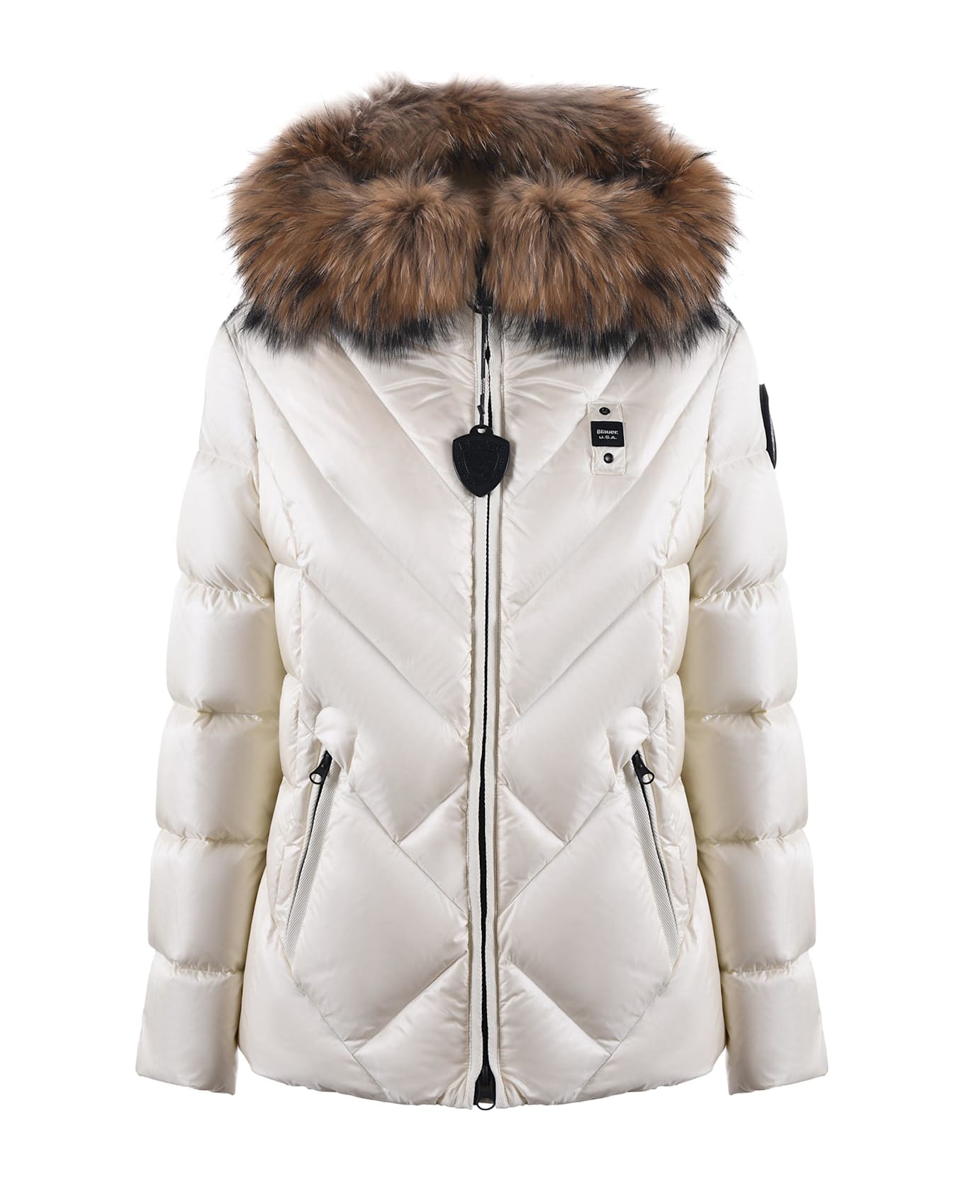 Blauer Satin Nylon Down Jacket - Bianco latte