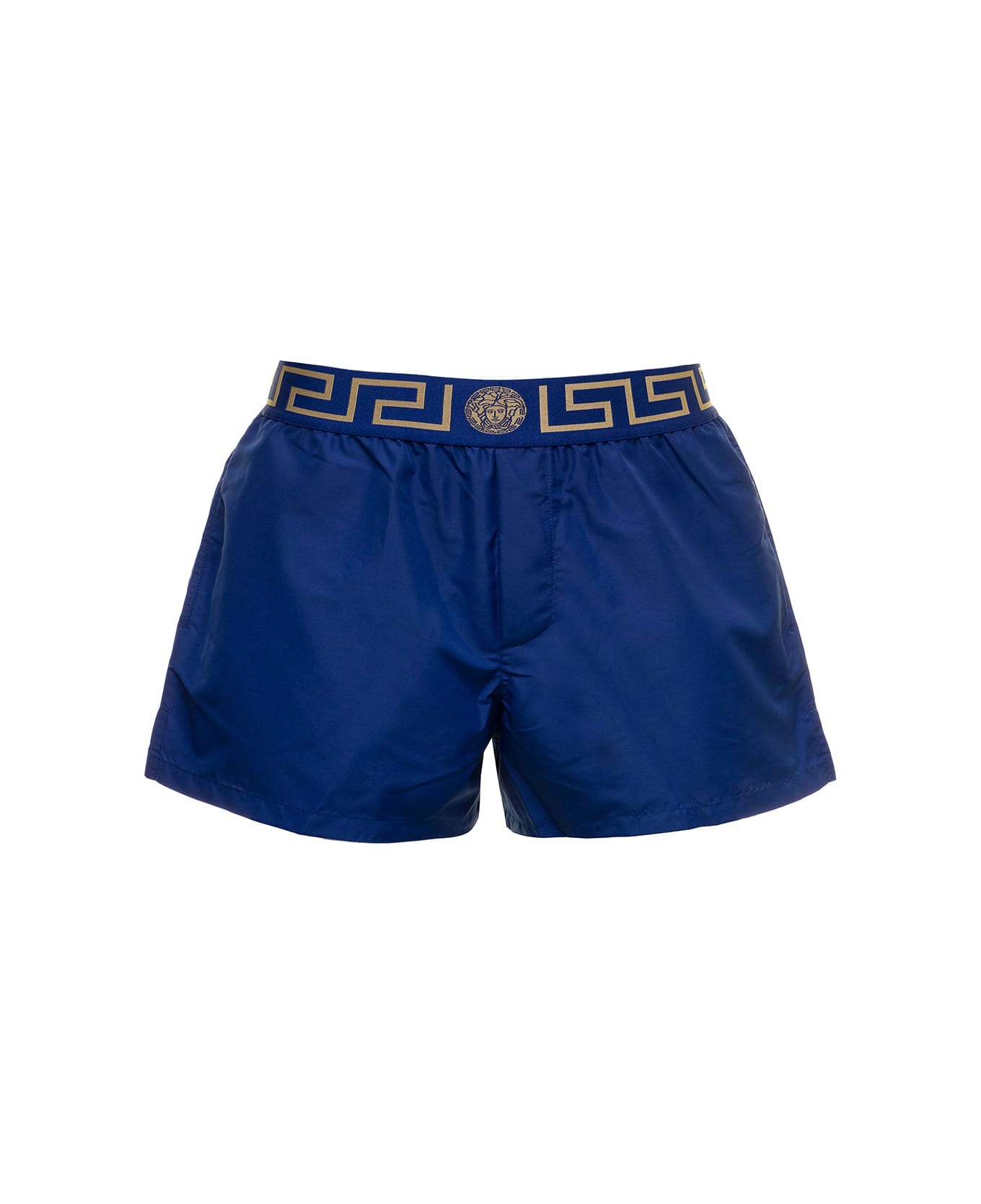 Versace Greca Bluette Nylon Swim Shorts Man - Bluette-gold