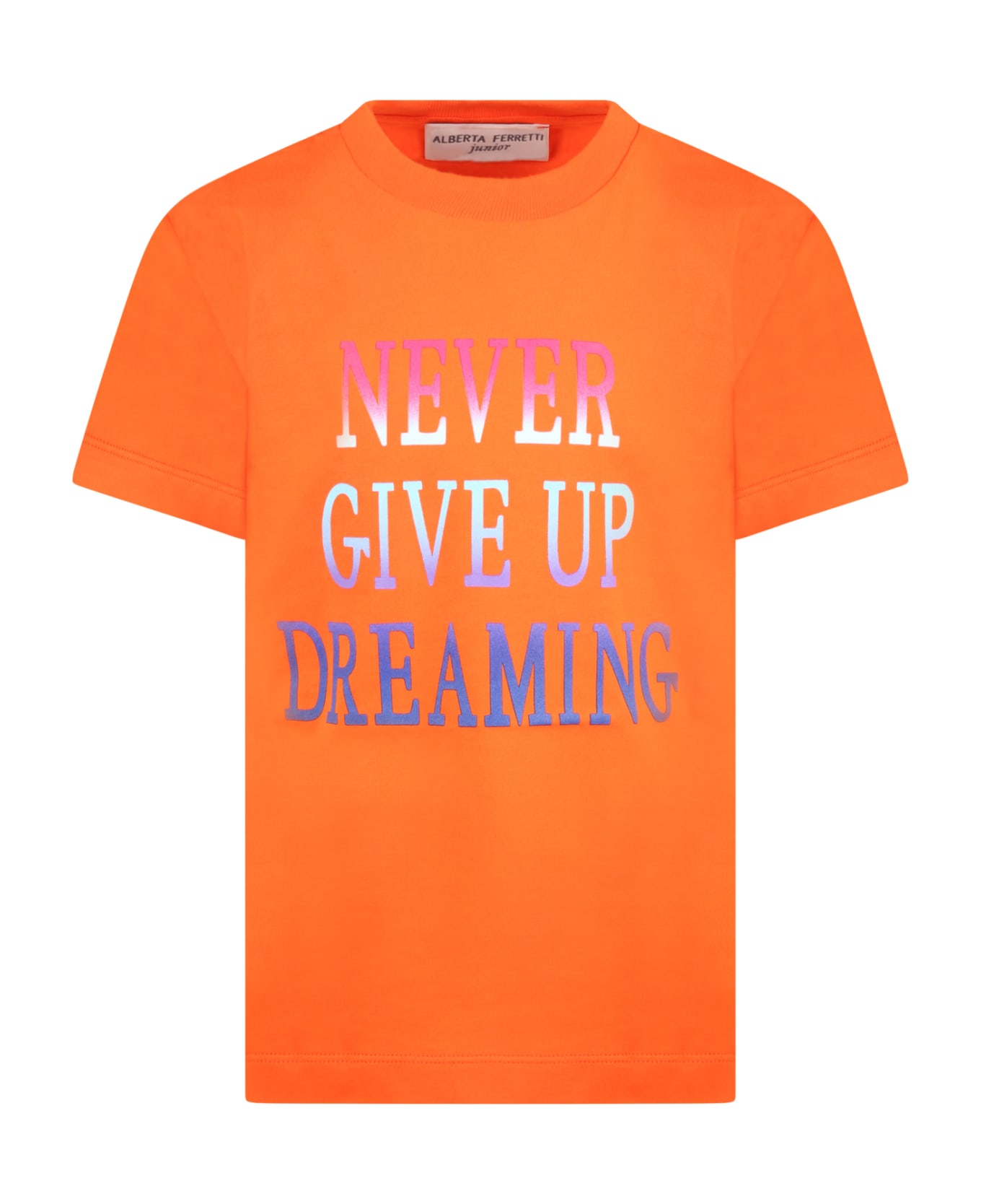 Alberta Ferretti Orange T-shirt For Girl With Multicolor Writing - Orange