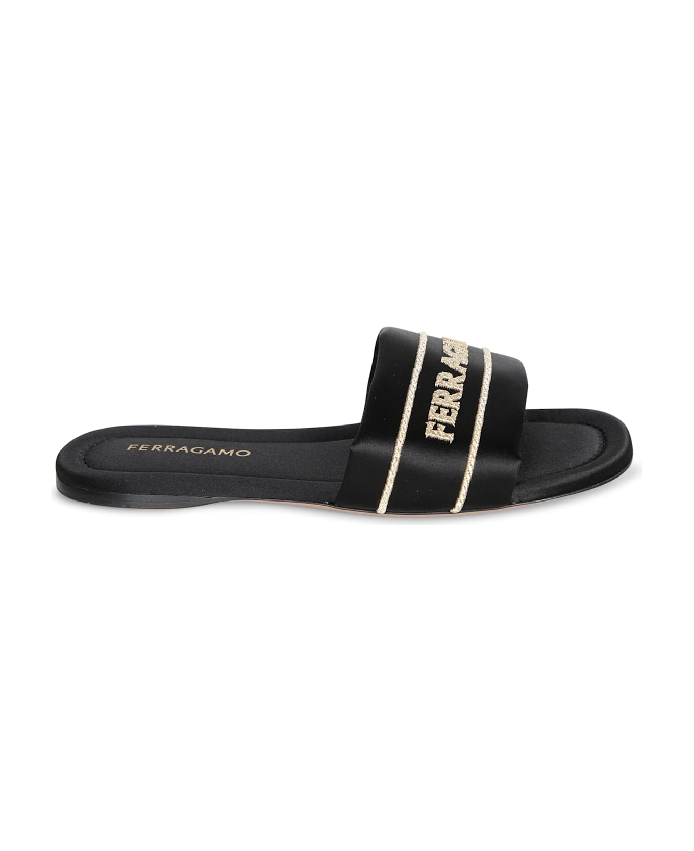 Ferragamo Black Fabric Slide Sandals - Black