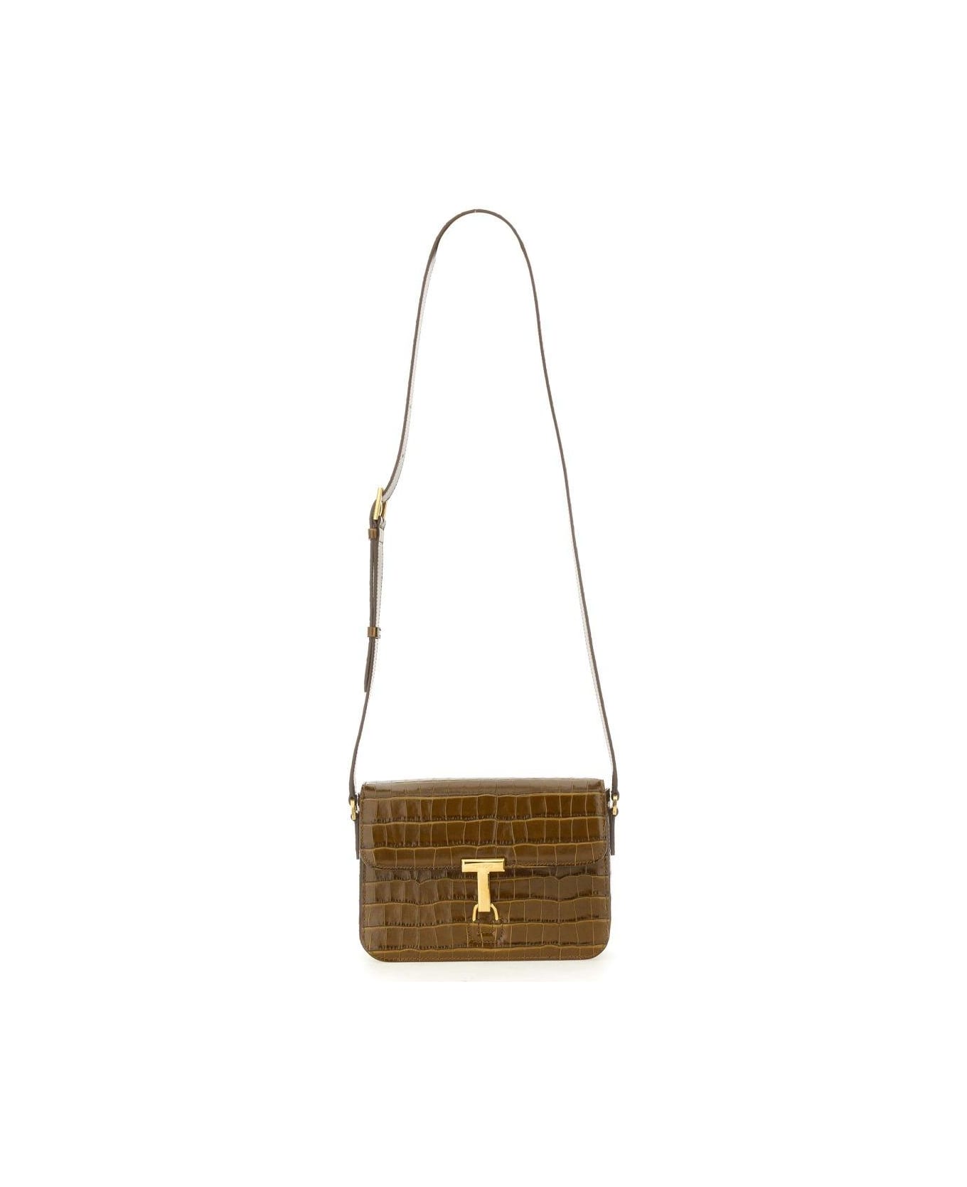 Tom Ford Logo Plaque Embossed Crossbody Bag - khaki