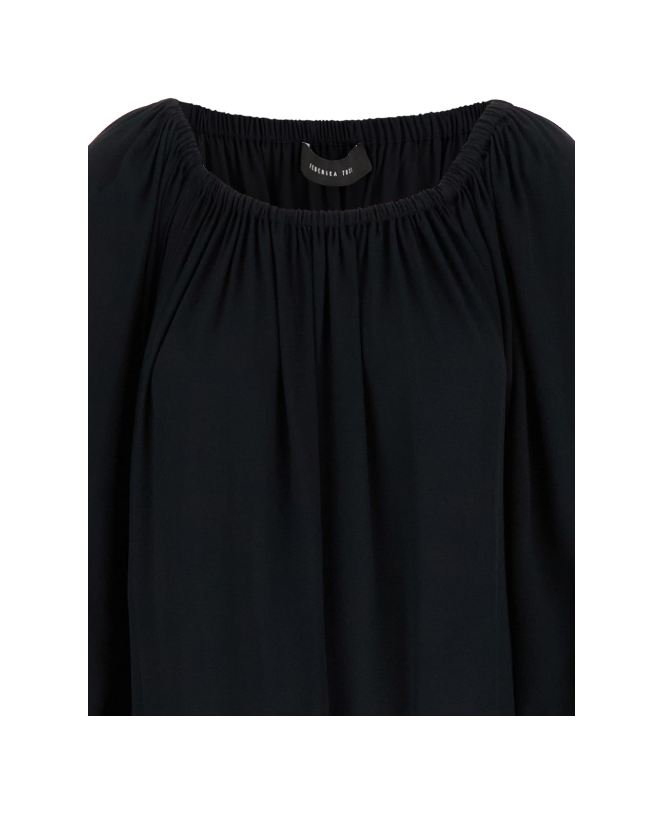 Federica Tosi Black Off Shoulder Maxi Dress In Silk Blend Woman - Black