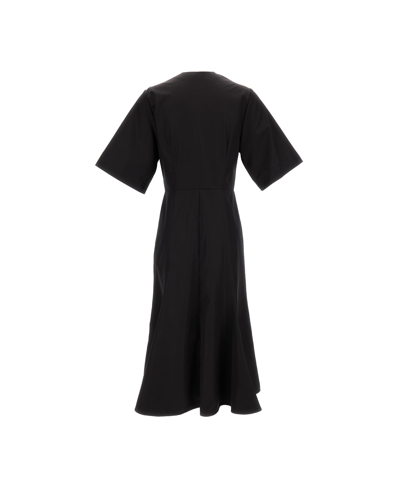 Ami Alexandre Mattiussi Midi Black Dress With Short Sleeves And Hidden Tab In Cotton Woman - Black