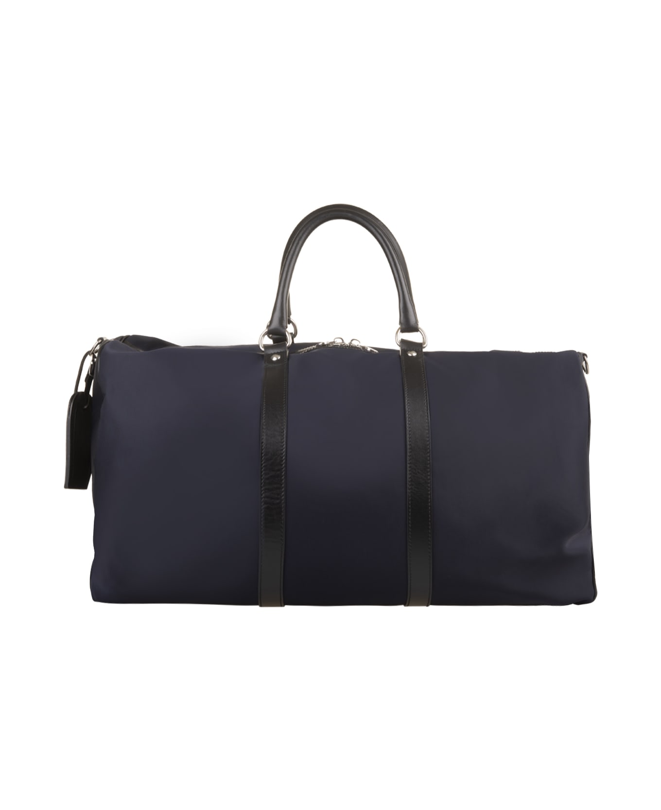 Kiton Navy Blue Nylon And Leather Duffle Bag With Logo - Blue