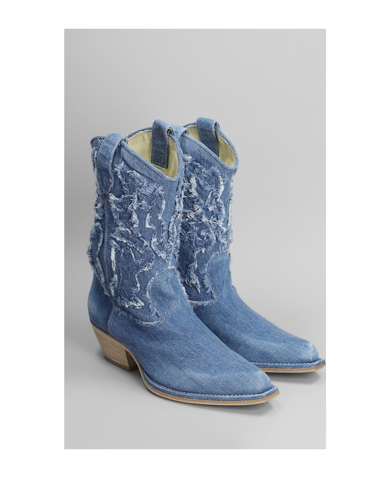 Vic Matié Denim 505 Texan Ankle Boots In Blue Denim - blue