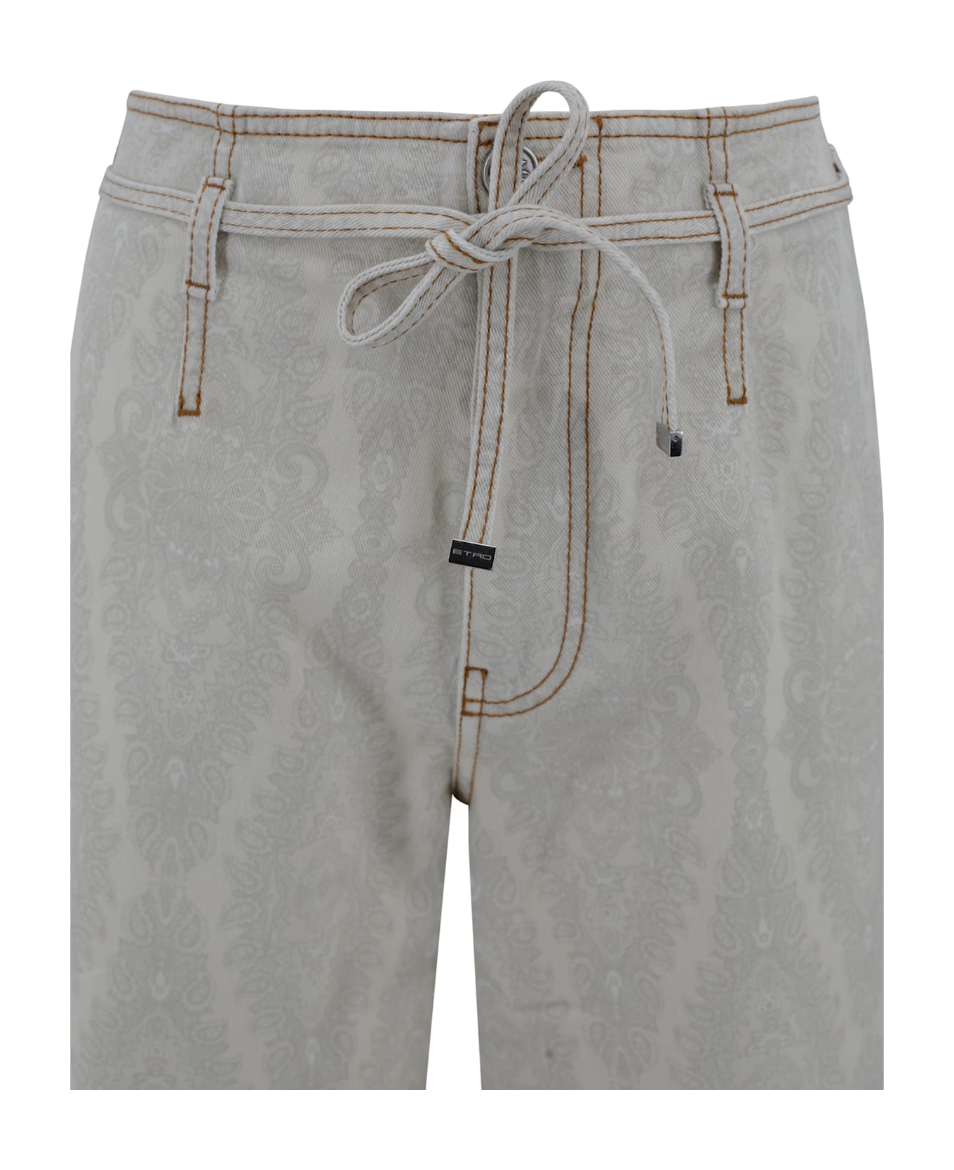 Etro Culottes Jeans With Paisley Medallion Belt - White