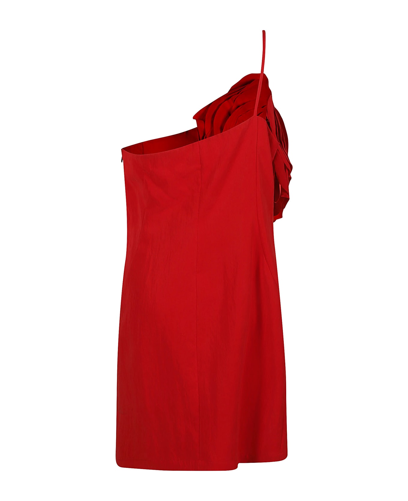 Blumarine Rose Embroidered Asymmetric Short Dress - Lipstick Red ワンピース＆ドレス