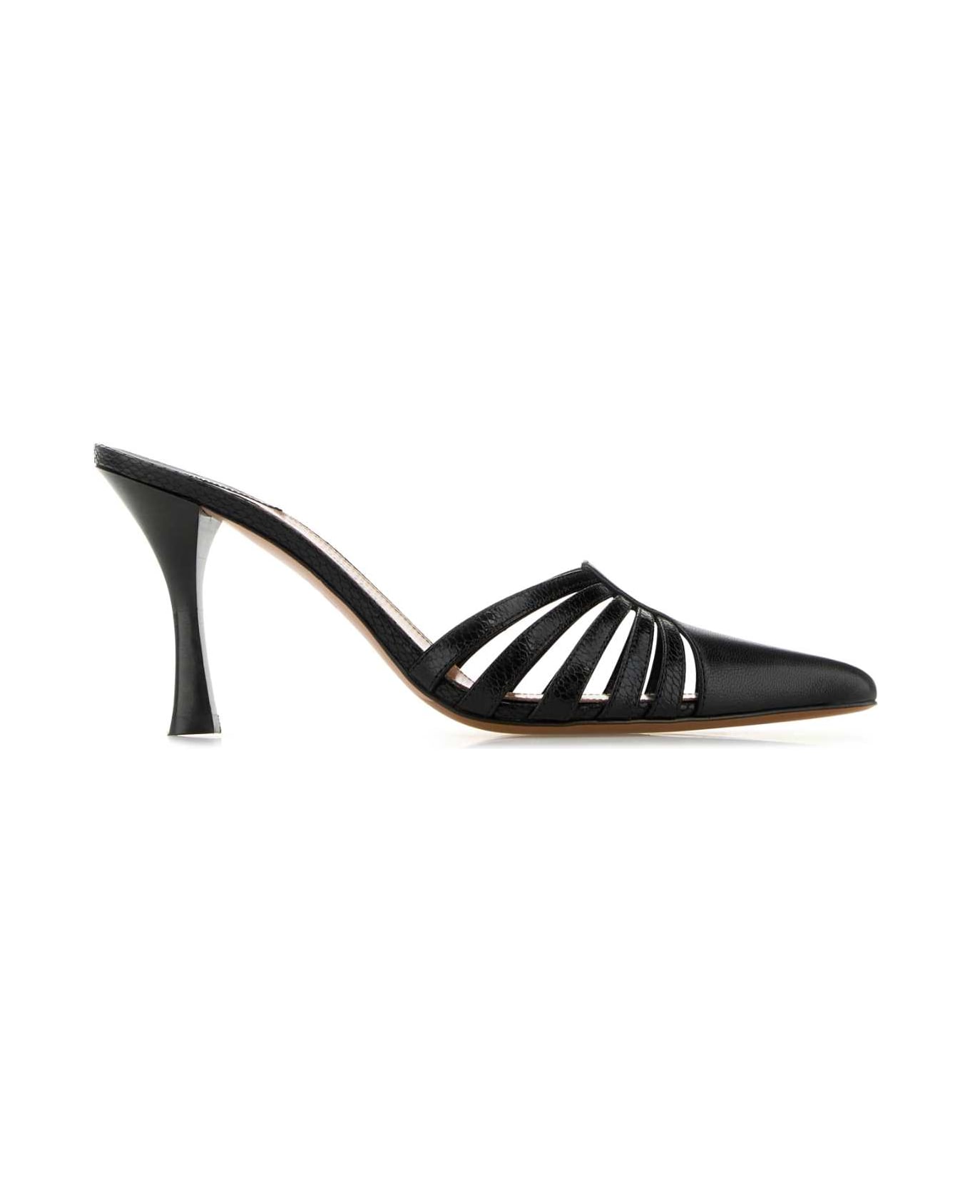 Paris Texas Black Leather Nadia Mules - BLACK