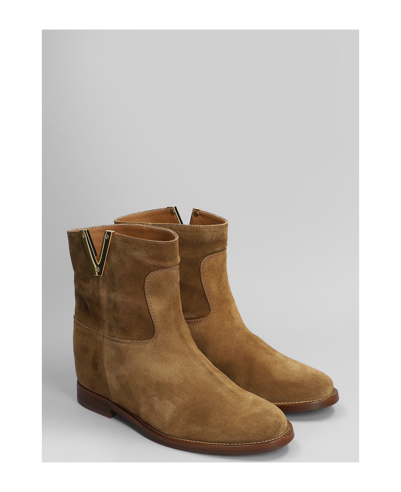 Via Roma 15 Ankle Boots Inside Wedge In Leather Color Suede - leather color