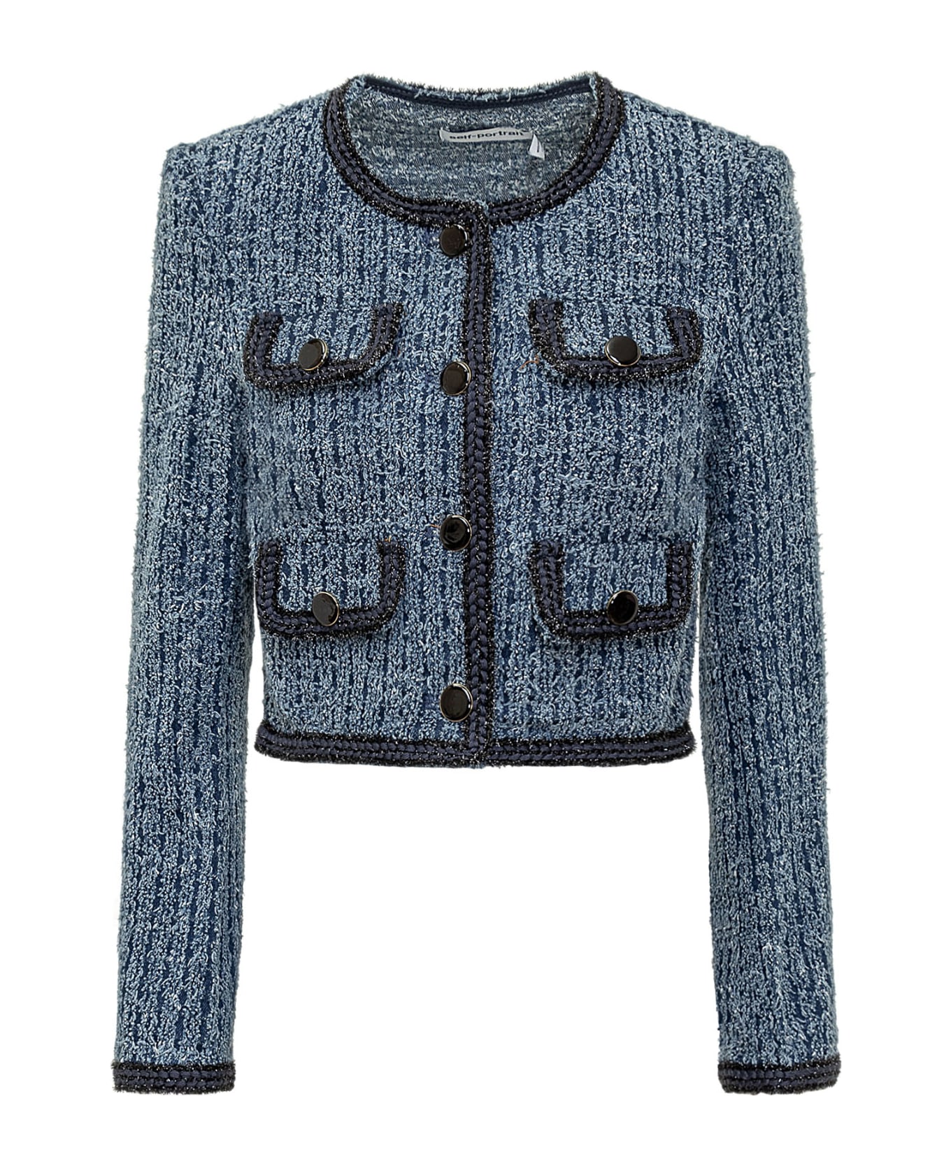 self-portrait 'textured Denim' Short Jacket - BLUE