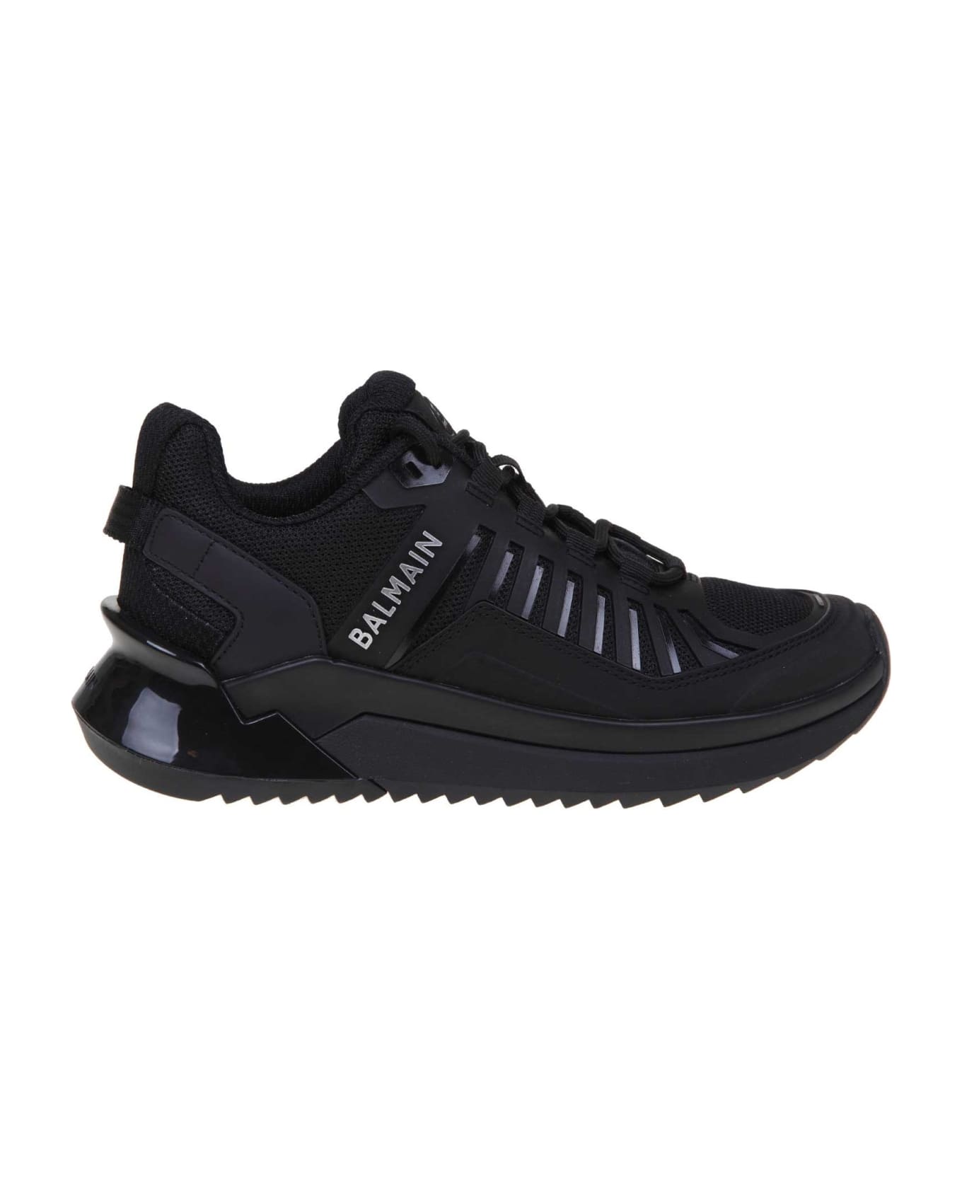 Balmain B-trail Sneakers In Leather And Black Fabric - Noir