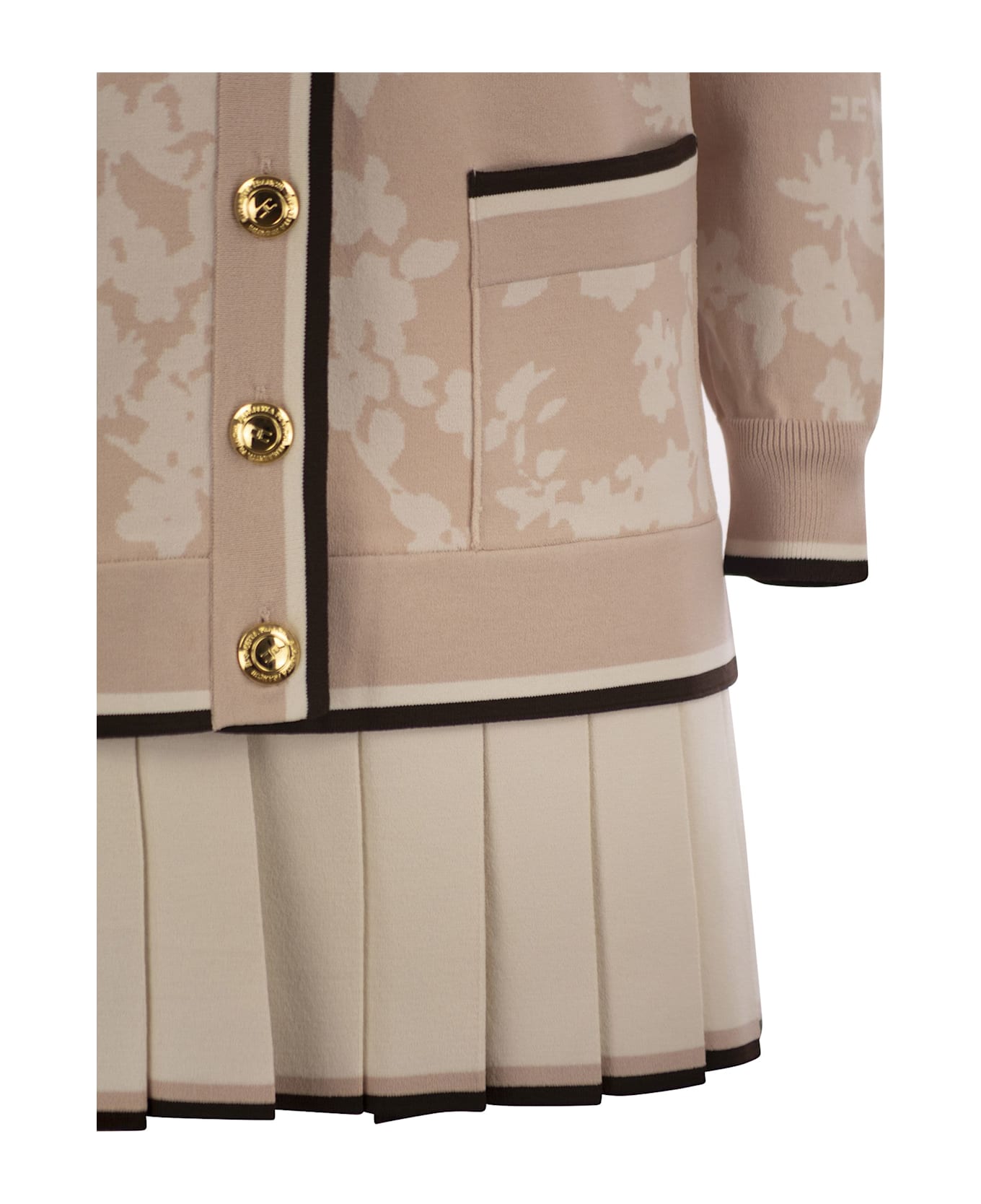 Elisabetta Franchi Knitted Dress In Floral Jacquard - Nude/butter