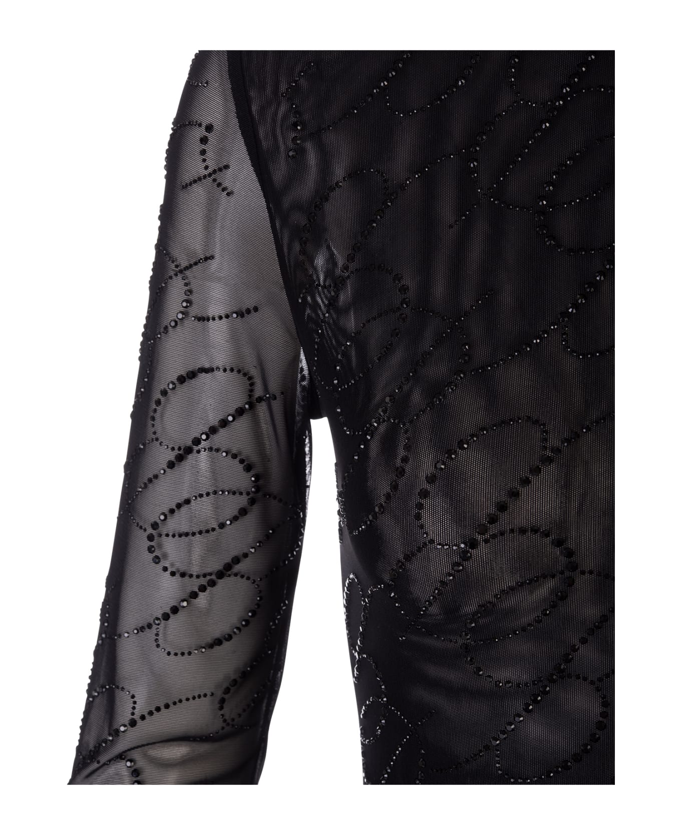Blumarine Woman Black Catsuit With Logo Embroidery And Rhinestones - Nero