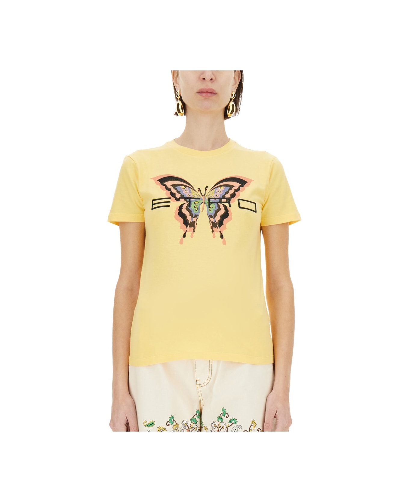 Etro T-shirt With Embroidery - Yellow