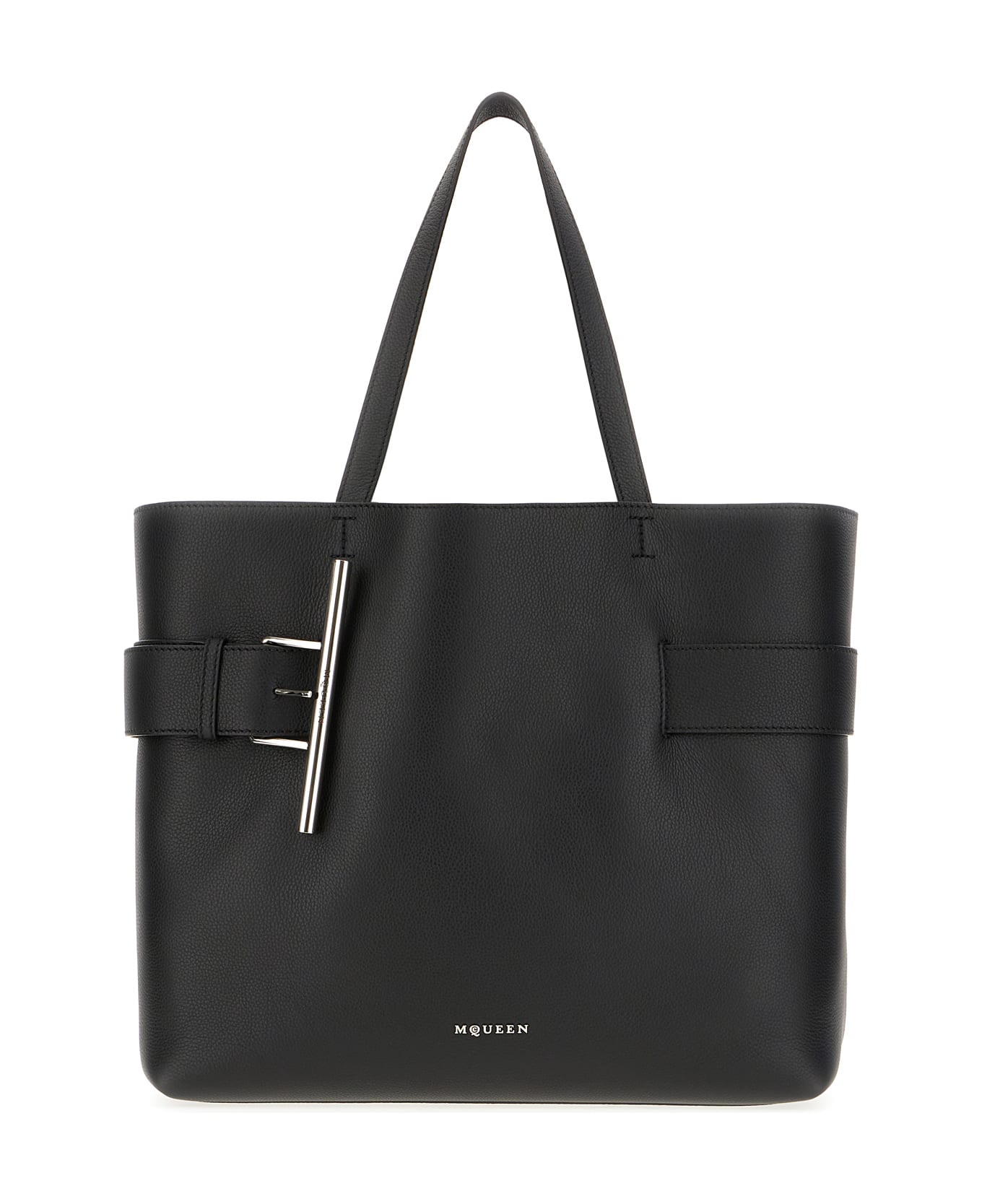 Alexander McQueen Black Leather Shopping Bag - BLACK SILVER